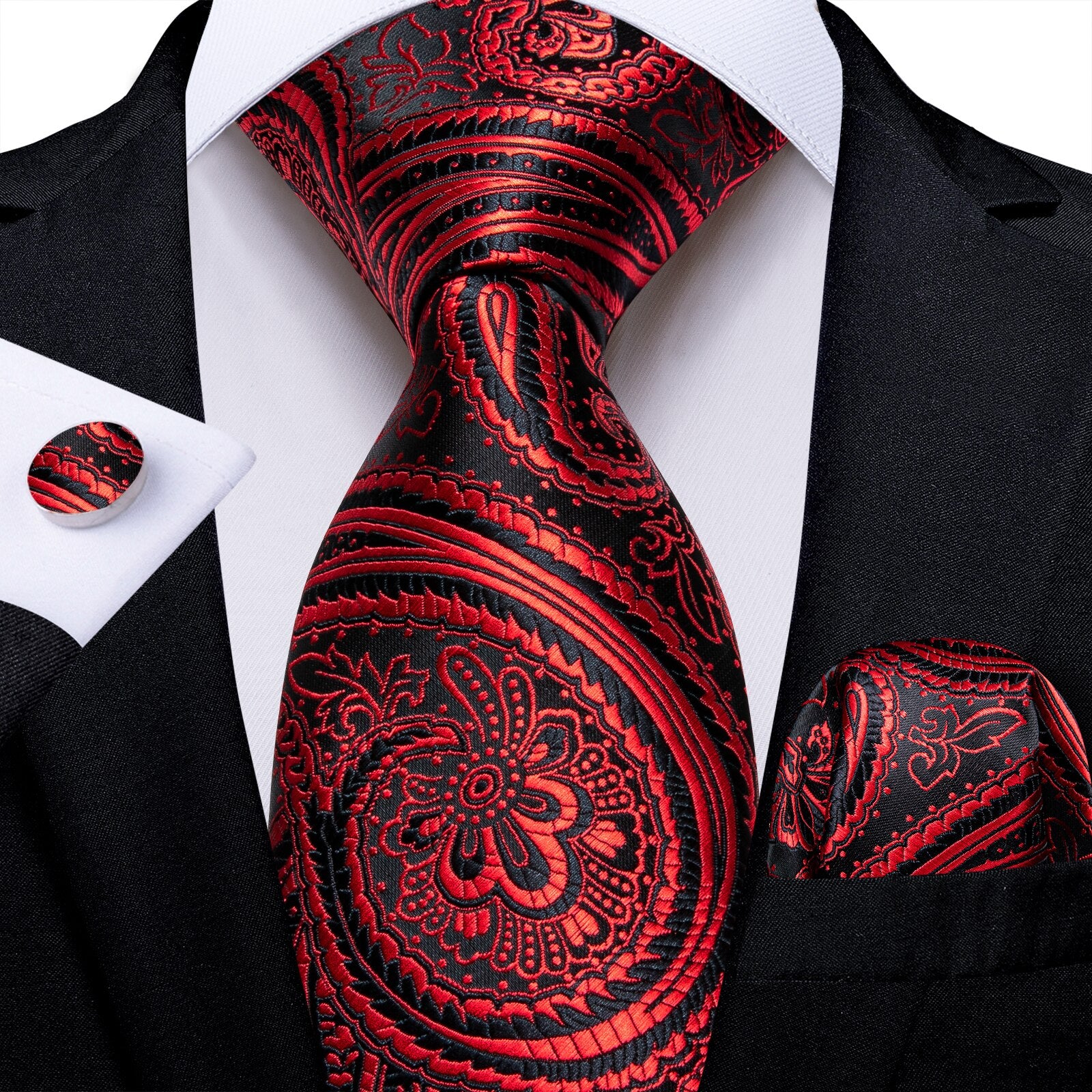 New Design Wedding Men Tie Red  Solid Striped Paisley Neckties For Men Business Dropshipping DiBanGu Hanky Cufflinks Tie Set