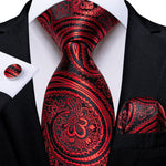 New Design Wedding Men Tie Red  Solid Striped Paisley Neckties For Men Business Dropshipping DiBanGu Hanky Cufflinks Tie Set