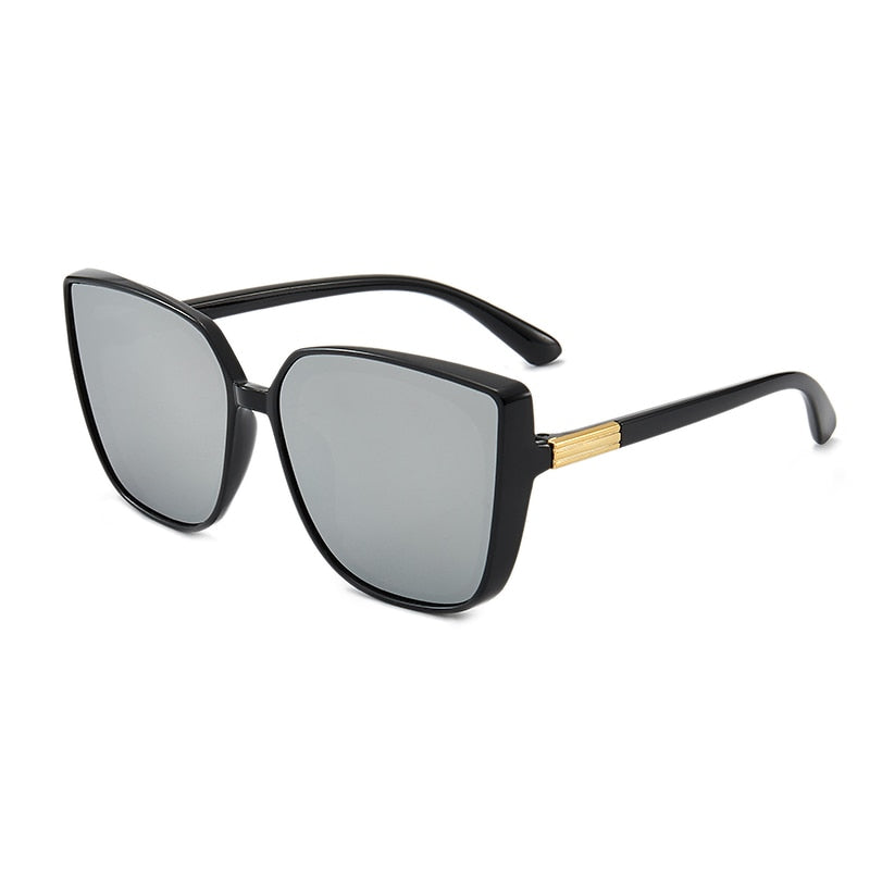New Brand Designer Cat Eye Sunglasses Woman Vintage Black Mirror Sun Glasses For Fashion Big Frame Cool Sexy Female Oculos UV400