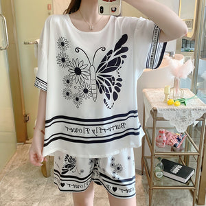 Luxury Silk Sleepwear Pajamas Set for Women Summer Short Sleeves Top and Pants with Shorts Satin 3 Pieces Suits Ladies Outfit