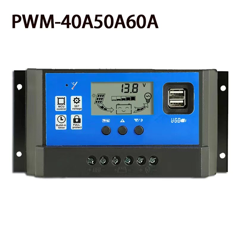 60A50A40A30A20A10A 12V24V LCD PWM Voltage Solar Controller Battery PV Cell Panel Charger Regulator Lamp 100W 200W 300W 400W 500W