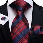 New Design Wedding Men Tie Red  Solid Striped Paisley Neckties For Men Business Dropshipping DiBanGu Hanky Cufflinks Tie Set