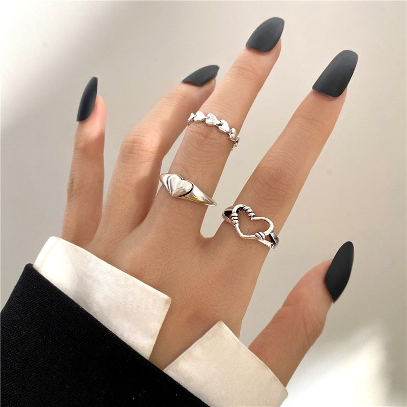 Vintage Hollow Heart Butterfly Rings Set For Women Metal Silver Color Geometric Spiral Shape Ring 22pcs Set 2022 Trendy Jewelry