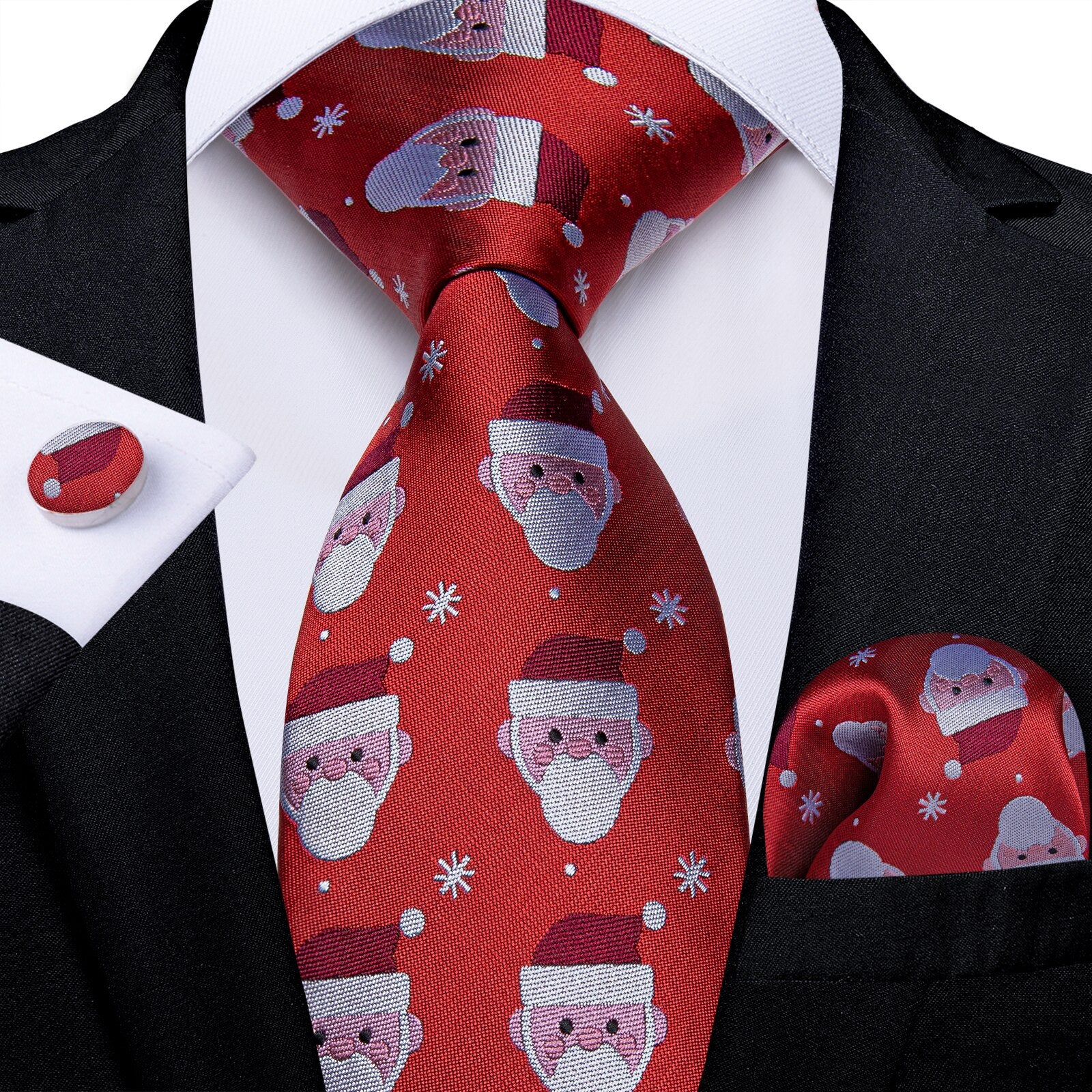 Mens Christmas Tie Set Red Blue 8cm Wide Silk Neck Tie Gift For Men Wedding Accessories