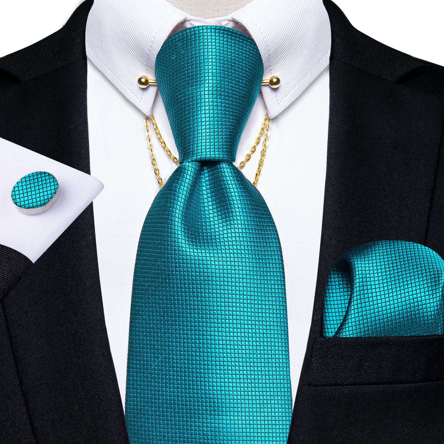 Luxury Black Gold Paisley Silk Ties For Men 8cm Men's Wedding Neck Tie Pocket Square Cufflinks Set Collar Pin Men's Gift