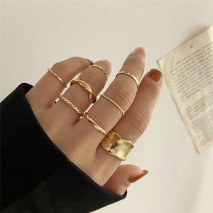 Modyle 10 pcs/set Bohemian Ring Set Gold Silver Color Wide Rings For Women Girls Simple Chain Finger Tail Rings