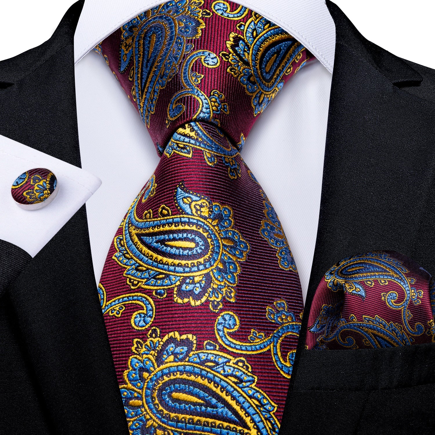 New Design Wedding Men Tie Red  Solid Striped Paisley Neckties For Men Business Dropshipping DiBanGu Hanky Cufflinks Tie Set