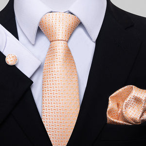 Fashion Brand Nice Handmade Silk Tie Handkerchief Cufflink Set For Men Necktie Orange Paisley Shirt Accessories lover&#39;s day