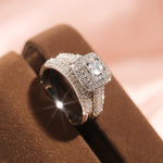 Luxury Silver Plate Wedding Engagement Cocktail Zircon Double-layer Finger Ring Designed for Women 925 Silver Ring Set