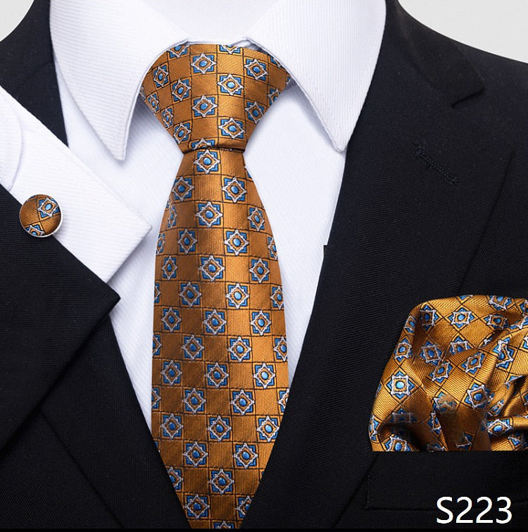 Fashion Brand Nice Handmade Silk Tie Handkerchief Cufflink Set For Men Necktie Orange Paisley Shirt Accessories lover&#39;s day