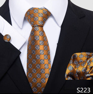 Fashion Brand Nice Handmade Silk Tie Handkerchief Cufflink Set For Men Necktie Orange Paisley Shirt Accessories lover&#39;s day