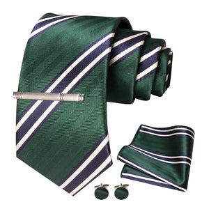 JEMYGINS Men Green Ties Striped Tie Paisley Silk Wedding Tie For Men Necktie Hanky Cufflink Set Party Business Fashion Designer