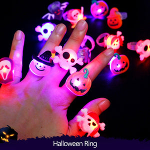 5/10/15/20pcs Halloween Decorations Creative Cute Glowing Ring Pumpkin Ghost Skull Rings for Kids Gifts Halloween Party Supplies