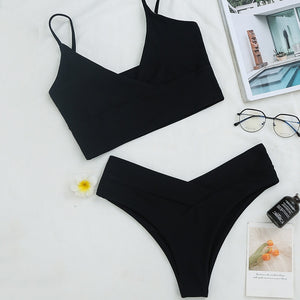 Sexy Women High Waist Bikinis 2 Piece Swimsuit Bandeau Swimwear Female Thong Brazilian Biquini Push Up Bikini Set Bathing Suit