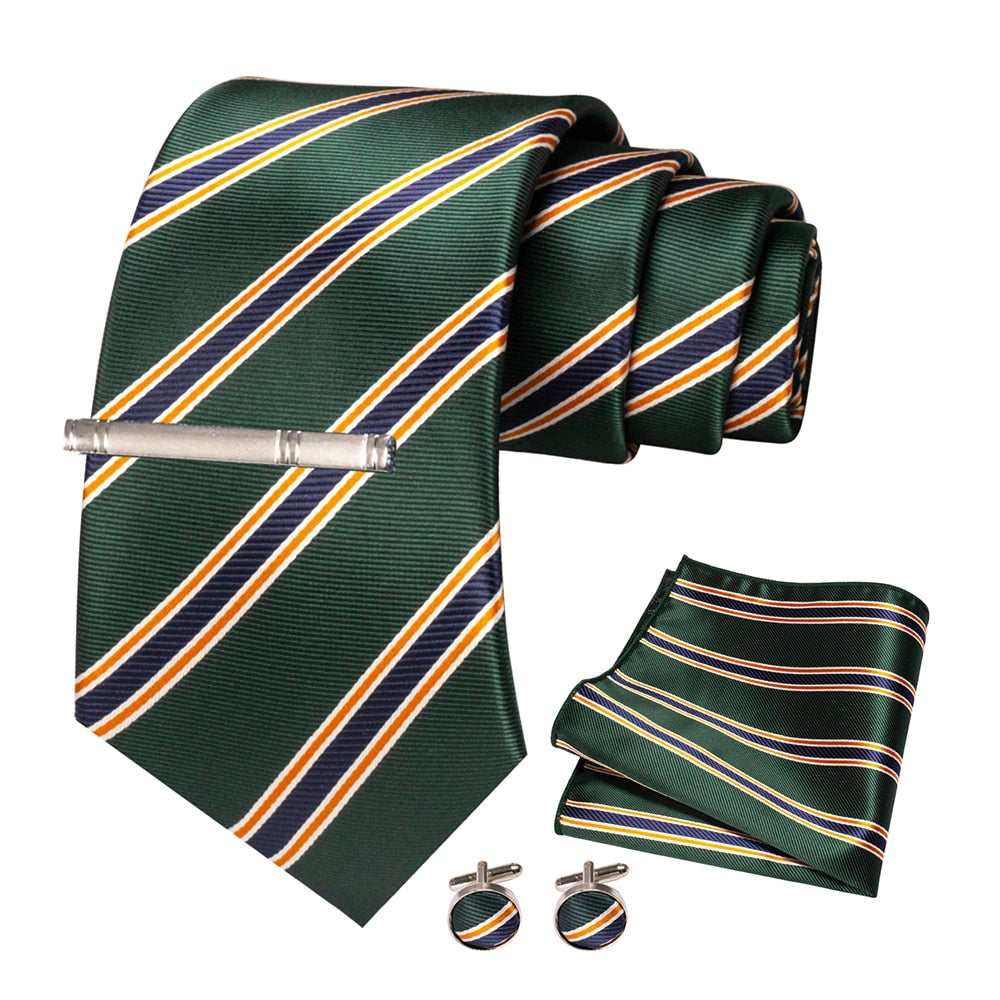 JEMYGINS Men Green Ties Striped Tie Paisley Silk Wedding Tie For Men Necktie Hanky Cufflink Set Party Business Fashion Designer