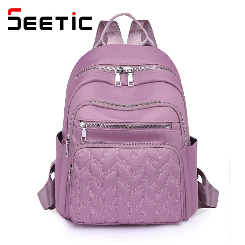 SEETIC Casual Oxford Backpack Women Waterproof School Bag Quality Ladies Travel Bag Solid Color Multiple Pockets Backpack Female