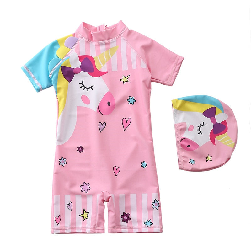 Happyflute 7-24kg Boy&amp;Girls&#39; One Piece Long Sleeve Pony Swimsuit Cute Baby Princess Swim Cloth