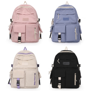 Simple Canvas Backpack Large Capacity Student Hit Color Laptop High School Book Bag Casual Travel Portable Leisure Rucksack