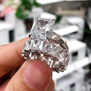 Huitan Luxury Square Cubic Zirconia Set Rings for Women Crystal AAA CZ Promise Rings Wedding Engagement Party Fashion Jewelry