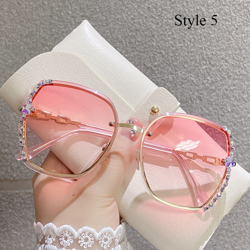 2022 New Rimless Square Sunglasses Women Brand Designer Diamond Sun Glasses Vintage Shades Female Pink Eyewear Gafas De Sol