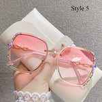 2022 New Rimless Square Sunglasses Women Brand Designer Diamond Sun Glasses Vintage Shades Female Pink Eyewear Gafas De Sol