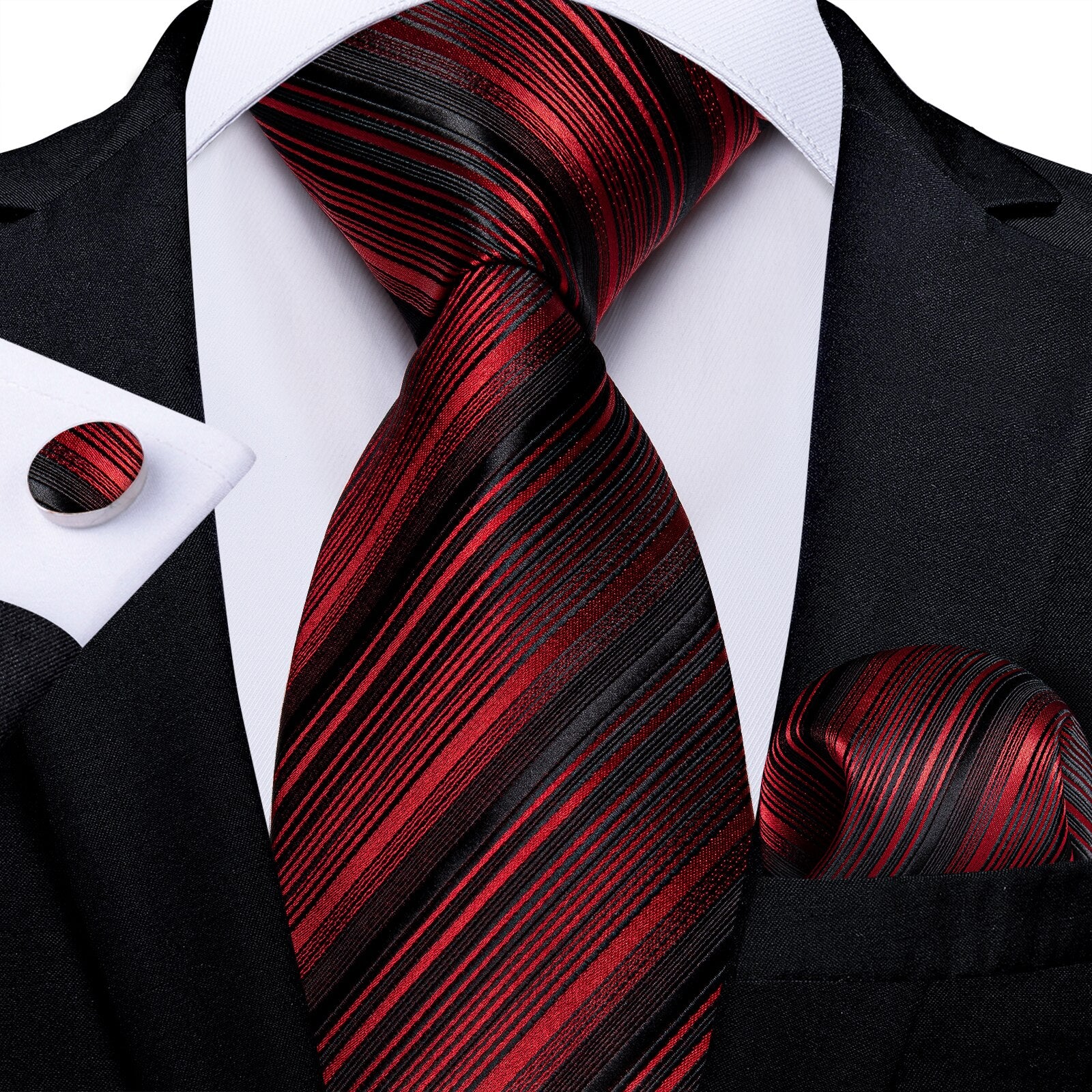 New Design Wedding Men Tie Red  Solid Striped Paisley Neckties For Men Business Dropshipping DiBanGu Hanky Cufflinks Tie Set