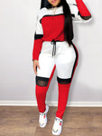 LW Plus Size Women Two Piece Color-lump Tracksuit Pants Set Patchwork Sporty Long Sleeve Conventional Collar Autumn Outfits