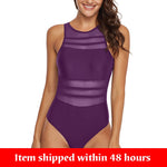 Sexy One Piece Swimsuit Black Mesh Swimwear for Women High Neck Summer Beachwear (shipped within 48 hours)