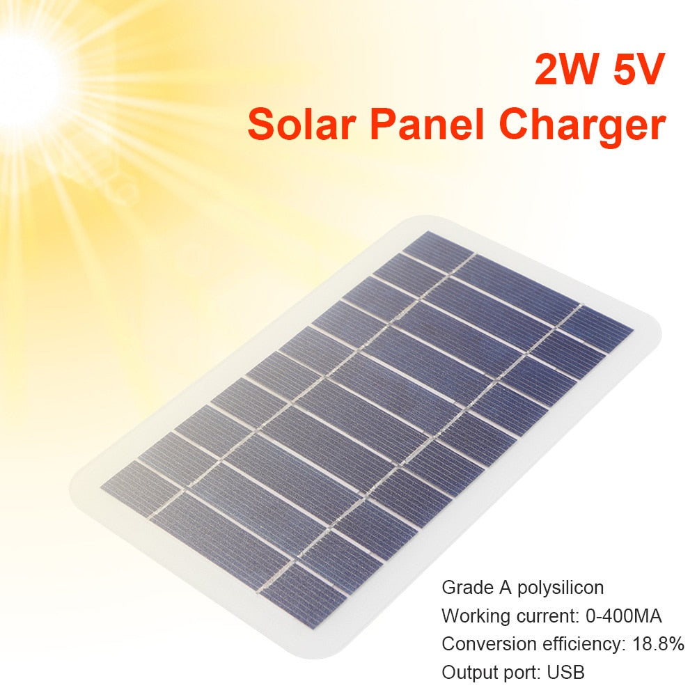 Polysilicon 5V 600mA Solar Panel 2W Output USB Outdoor Waterproof Travel Portable Solar Charger for Mobile Phone Charger Outdoor