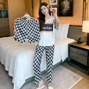 Luxury Silk Sleepwear Pajamas Set for Women Summer Short Sleeves Top and Pants with Shorts Satin 3 Pieces Suits Ladies Outfit