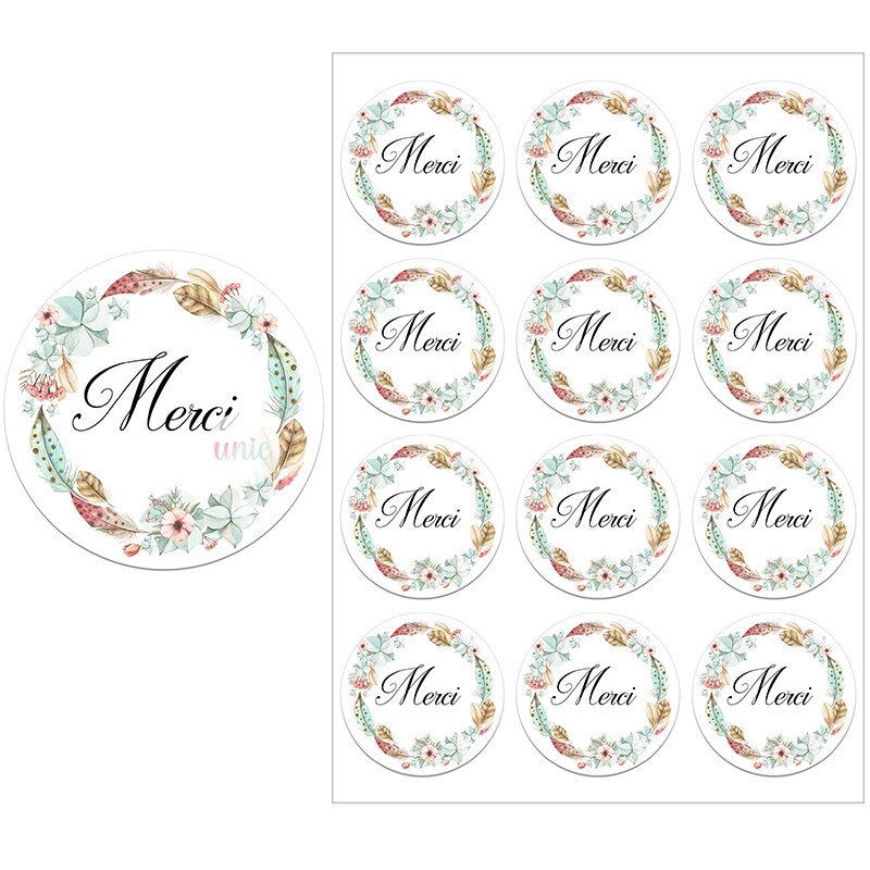 Merci Stickers Labels for Parties Wedding Small Business Stickers Packaging Seal Labels Thank You Stickers Baking Gift Bag