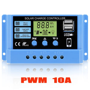 Solar MPPT Charge Controller 12V 24V Auto 30A 20A 10A with LCD Display Dual USB for Lead-Acid Sealed Gel AGM Lithium Battery