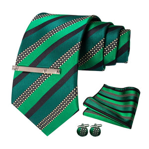 JEMYGINS Men Green Ties Striped Tie Paisley Silk Wedding Tie For Men Necktie Hanky Cufflink Set Party Business Fashion Designer