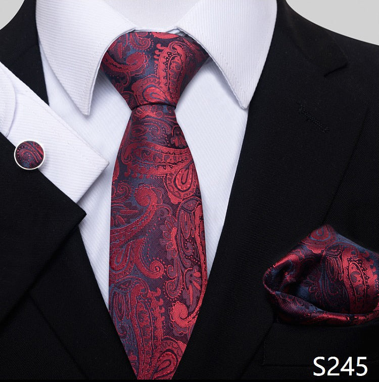 Fashion Brand Nice Handmade Silk Tie Handkerchief Cufflink Set For Men Necktie Orange Paisley Shirt Accessories lover&#39;s day