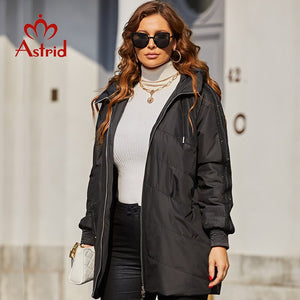 Astrid 2022 Spring Women&#39;s Parkas Plus Size Padded Coats Hooded Fashion Wool Textile Stitching Jacket Outerwear Quilted AM-10122