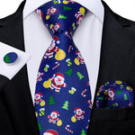 Mens Christmas Tie Set Red Blue 8cm Wide Silk Neck Tie Gift For Men Wedding Accessories
