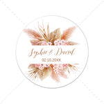 Pampas Grass Custom Name Date Round Circle Label Stickers Personalized Thank You Stickers for Bridal Shower Party Favors