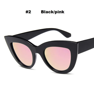 New Cat Eye Sunglasses Woman Fashion Big Frame Cat Sun Glasses Female Retro Shades UV400 Black White Color Oculos De Sol