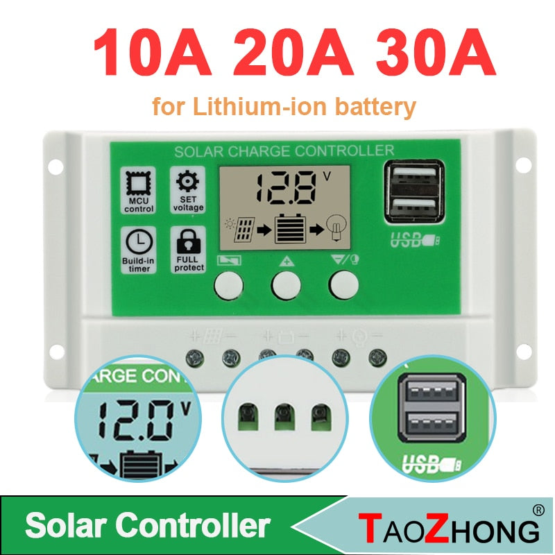 30A 20A 10A 12v 24v Solar charge controller PWM battery charger PV Regulator for Lead acid battery Li-ion lithium batteries