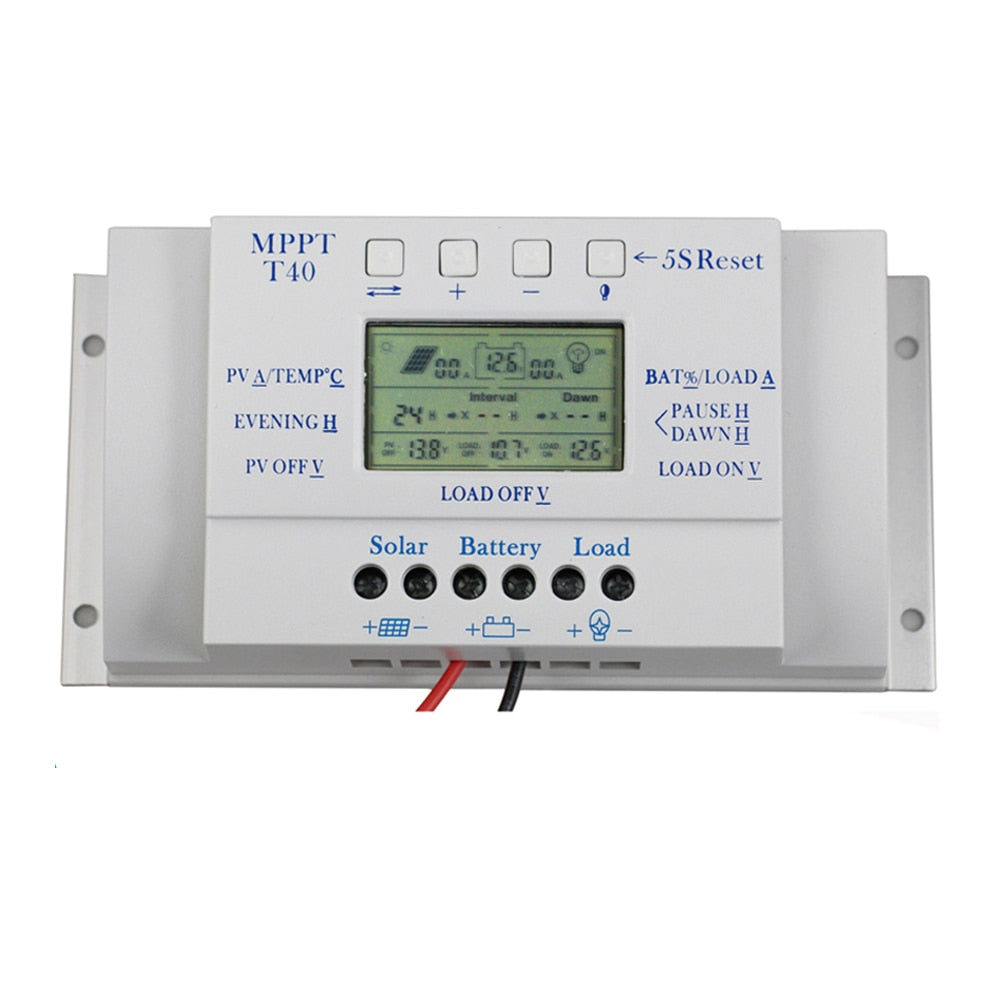 MPPT T40 40A Solar Charge Regulator 12V 24V Auto LCD Display Controller with Load Dual Timer Control for Street Light System