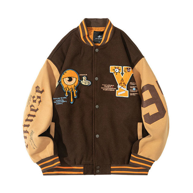 Retro bear embroidered baseball uniform men and women tide ins spring new loose couple street jacket jacket bomber jacket traf