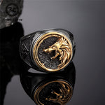Retro Men Odins Wolf Fenrir Signet Rings Gold Color Stainless Steel Norse Mythology Symbols Valknut Amulet Ring Punk Accessories