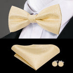 Hi-Tie Classic Black Bow Ties for Men 100% Silk Butterfly Pre-Tied Bow Tie Pocket Square Cufflinks Suit Set Floral Gold Bowties