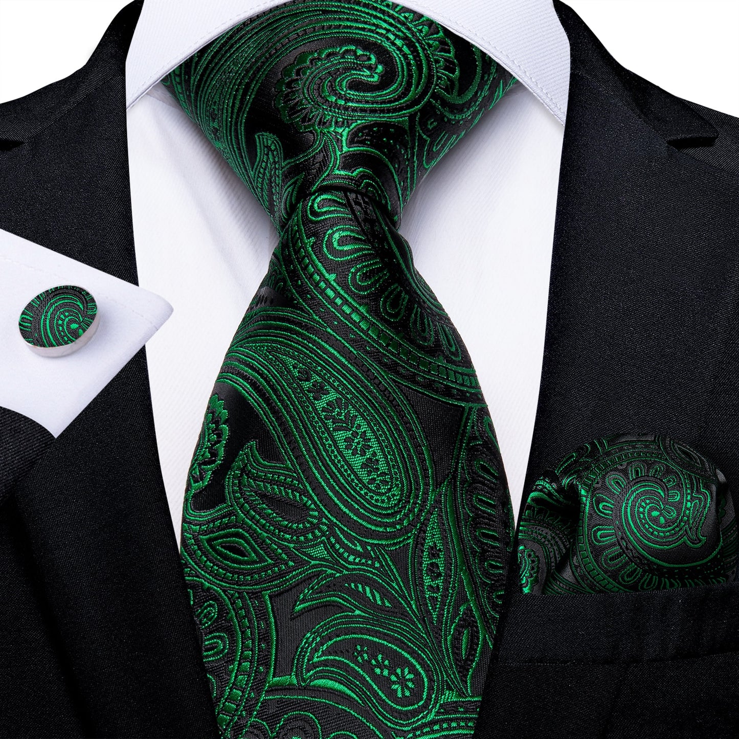 Gift Men Tie Teal Green Paisley Novelty Design Silk Wedding Tie for Men Handky cufflink Tie Set DiBanGu Party Business Fashion