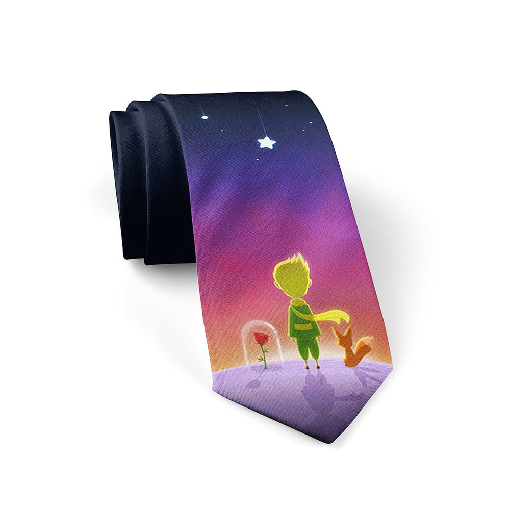 Anime Cartoon Little Prince Ties Fashion 8cm Width Men Women Polyester Fun Casual Necktie Wedding Party Shirts Accessories Gifts