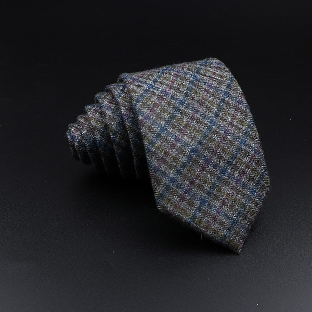 Men&#39;s Plaid Tie Cotton Black Grey Red Necktie Handmade Wool Narrow Collar Ties Wedding Business Party Suit Shirt Gift Accessory