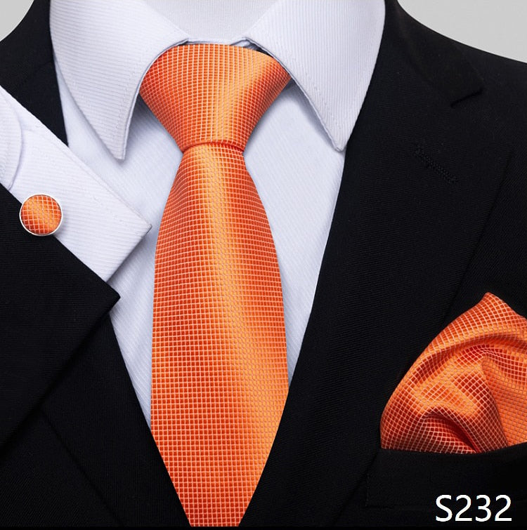 Fashion Brand Nice Handmade Silk Tie Handkerchief Cufflink Set For Men Necktie Orange Paisley Shirt Accessories lover&#39;s day