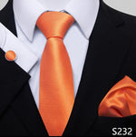 Fashion Brand Nice Handmade Silk Tie Handkerchief Cufflink Set For Men Necktie Orange Paisley Shirt Accessories lover&#39;s day