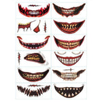 12pcs Halloween Clown Horror Mouth Tattoo Stickers Temporary Tattoos DIY Fake Tattoo Cosplay  Party Decoration