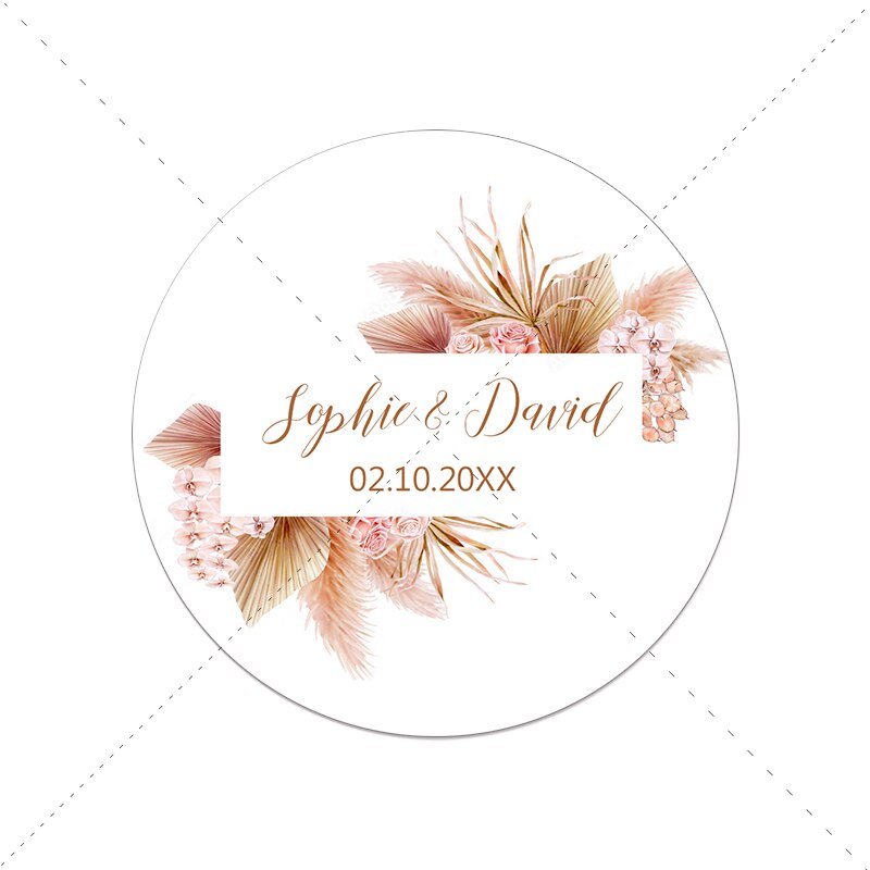 Pampas Grass Custom Name Date Round Circle Label Stickers Personalized Thank You Stickers for Bridal Shower Party Favors